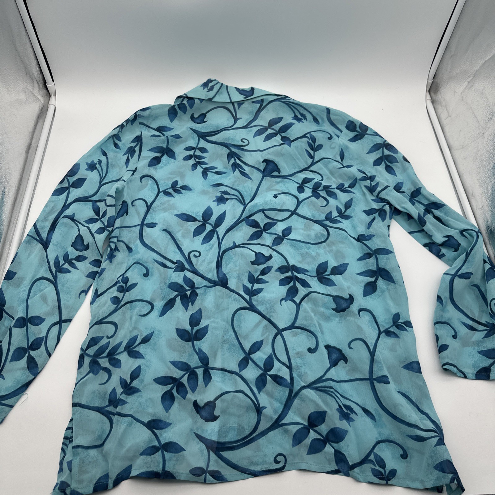 Vtg C.M Shapes Blue Floral Pattern Skirt And Button Down Sheer Top Size 14