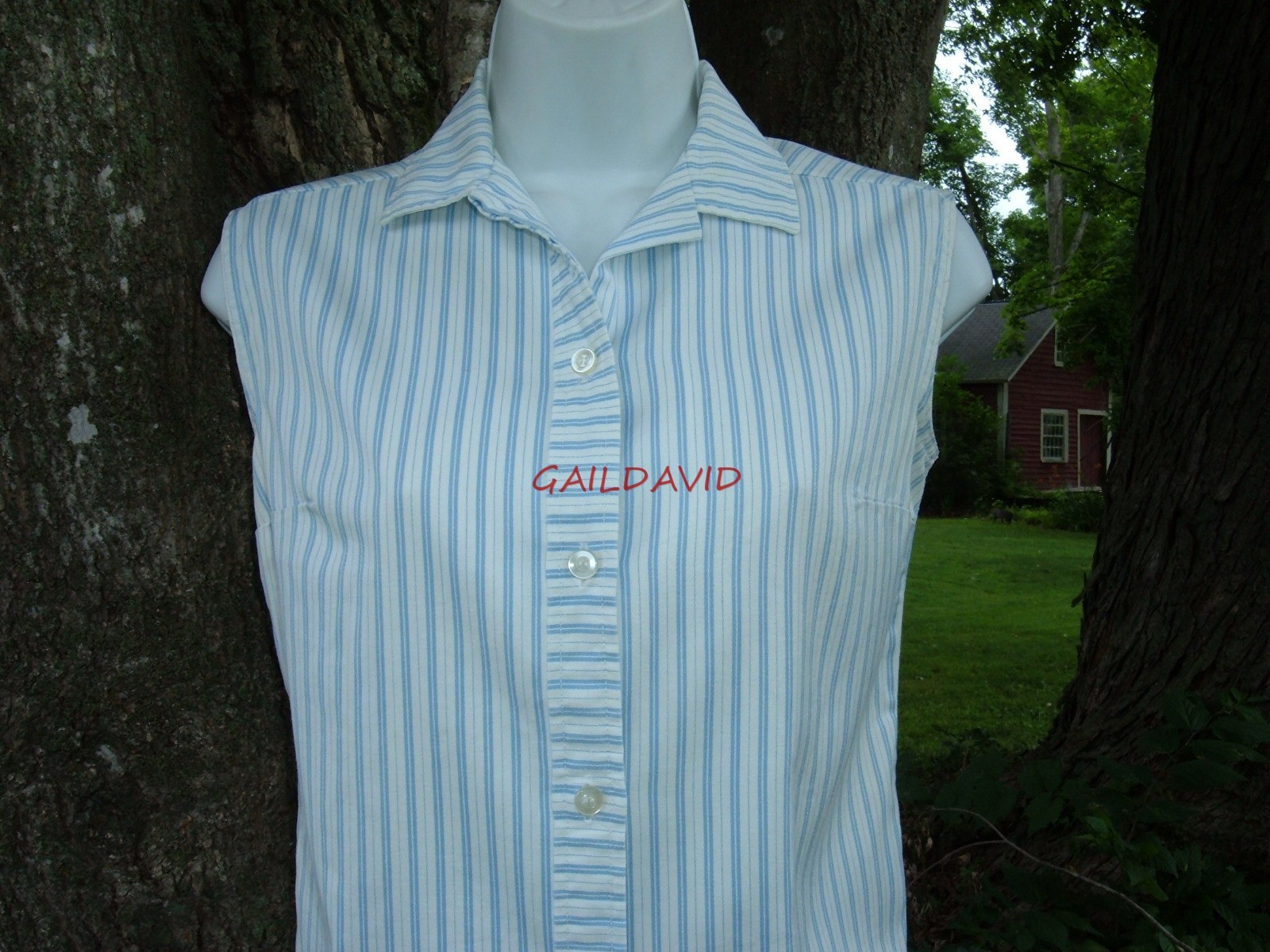 Vintage 50s MCM XS Sears Kerrybrooke Blouse Top Shirt Sleeveless Summer Striped