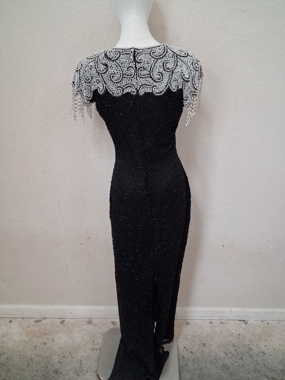 Vintage 80s 90s Michaelangelo Silk Beaded Long Dress Gown Prom Small