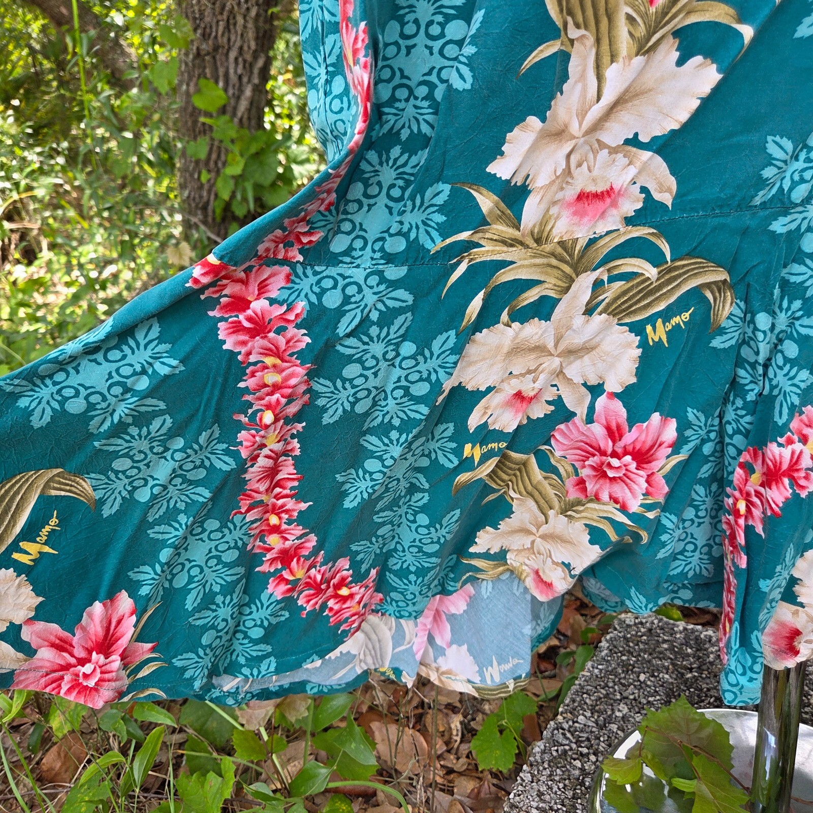 Vintage MAMO HOWELL Hawaiian Aloha Tropical Floral Maxi Muumuu Dress Monstera 10