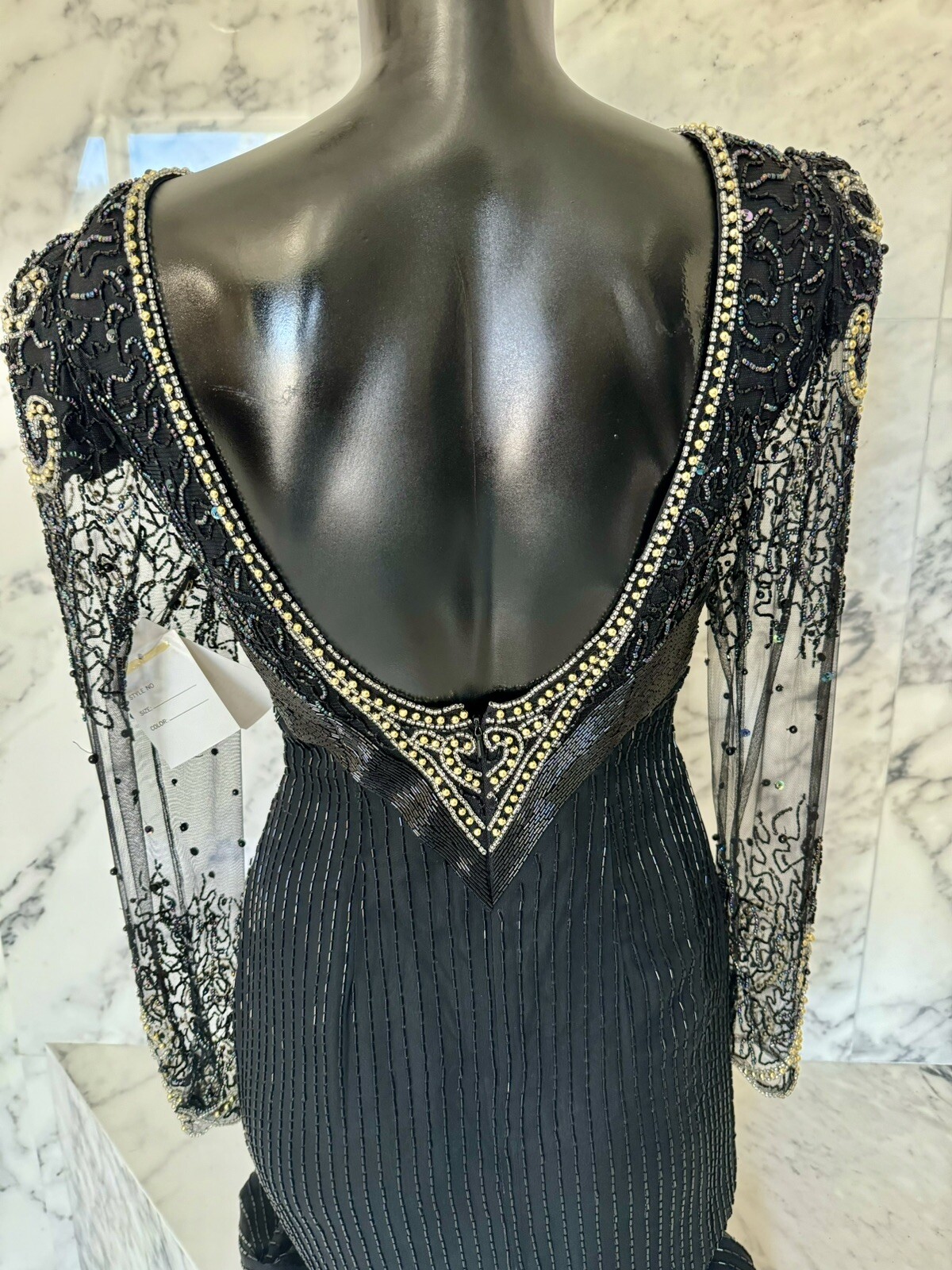 Nina Canacci Formal Wedding Cocktail Black /Gold Beaded Evening Gown