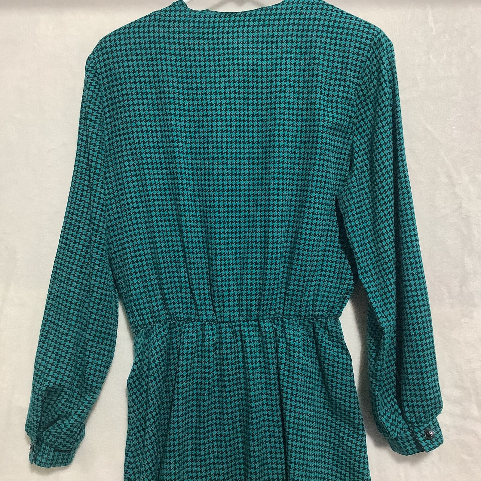 Vintage Via Sant Andrea Dress Jade Green Houndstooth 1/2 Button Peasant Sz12 USA