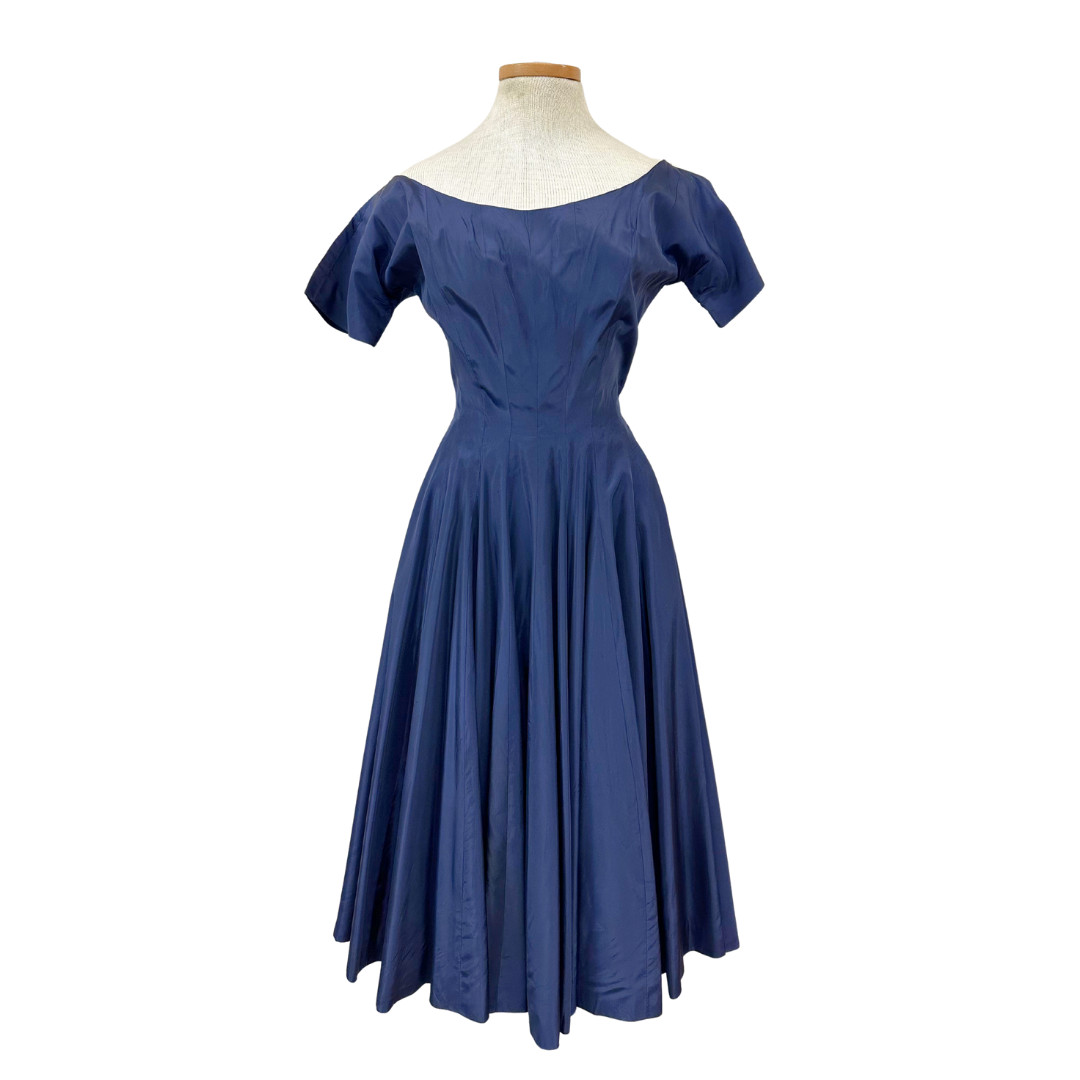Vintage 1950s Anne Fogarty Navy Blue Fit n Flare Dress