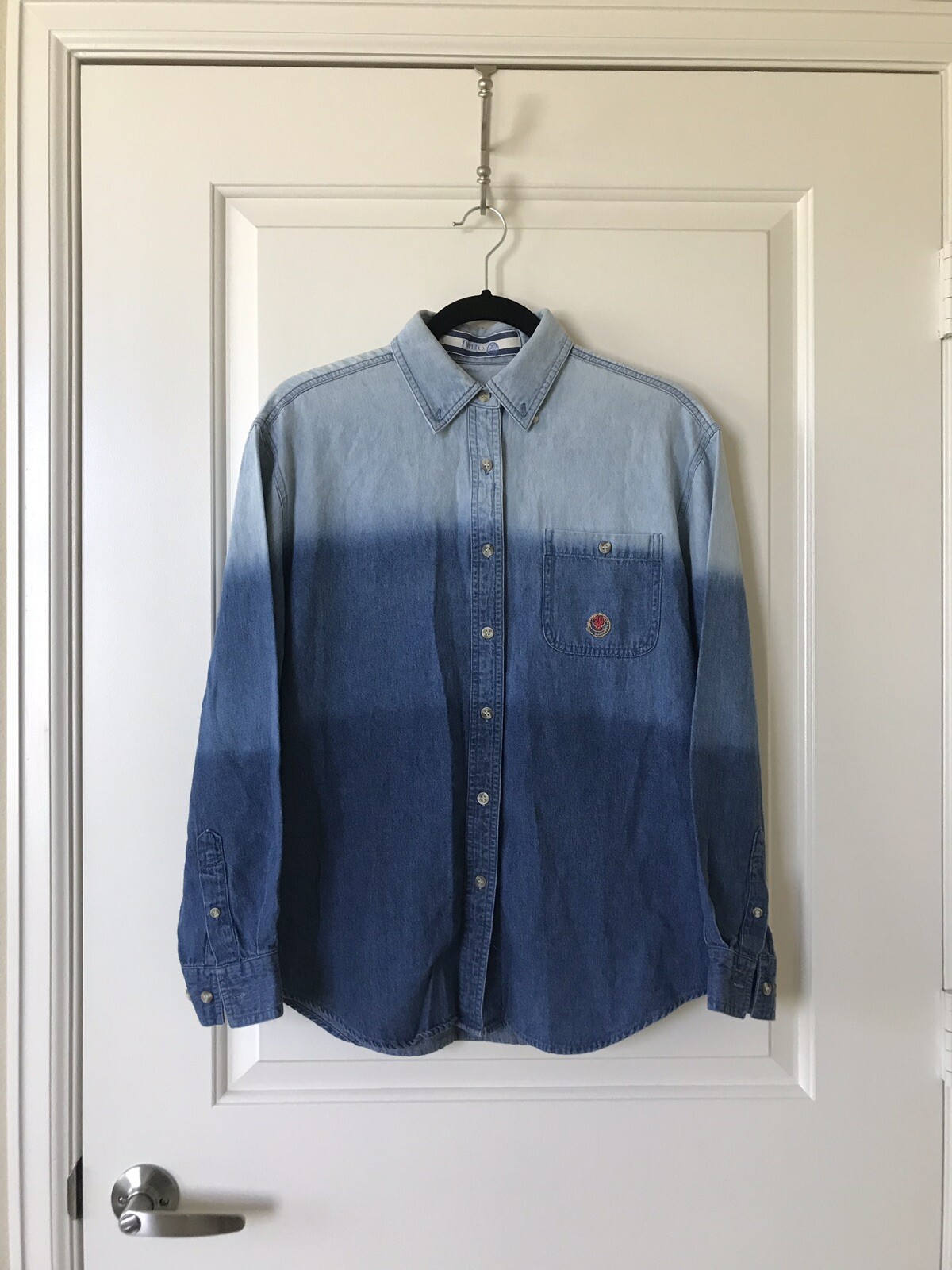 Vintage Women’s Ombre Blue Denim Shirt, Size M