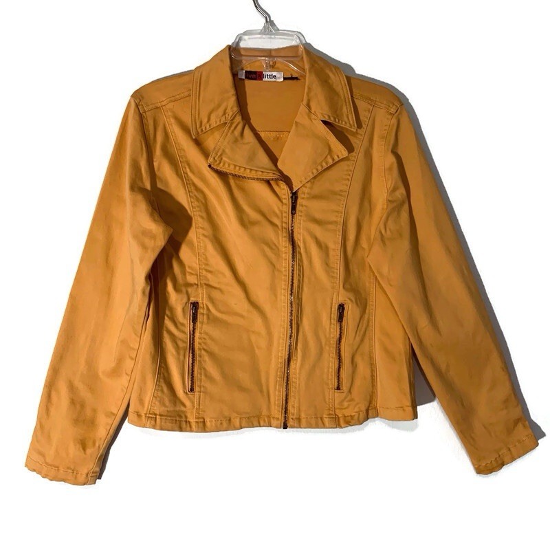 VTG Live A Little Mustard Moto Jacket Stretch Zip Cuffs Asymmetrical Zip 90s Y2K