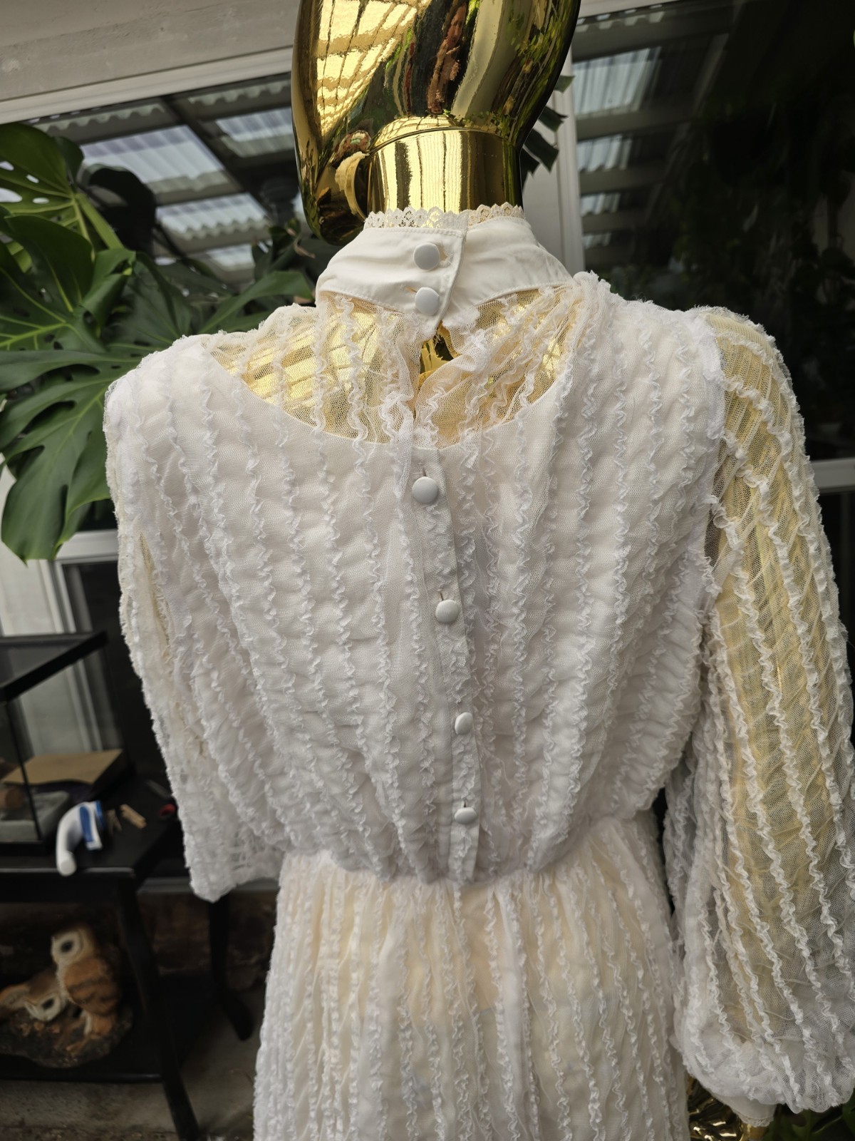 Vintage Recollections Lace Prairie Dress White Cottagecore Victorian L