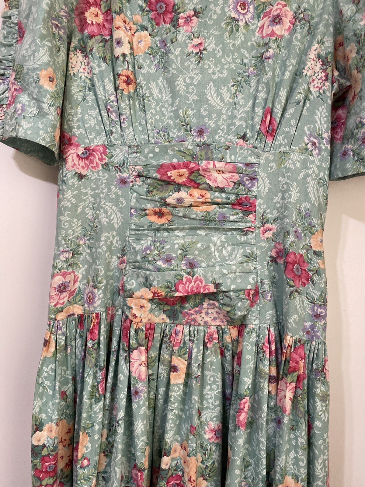 Vtg 90s Misty Lane Pastel Green Rose Garden Party Dress Cottagecore Size 5/6