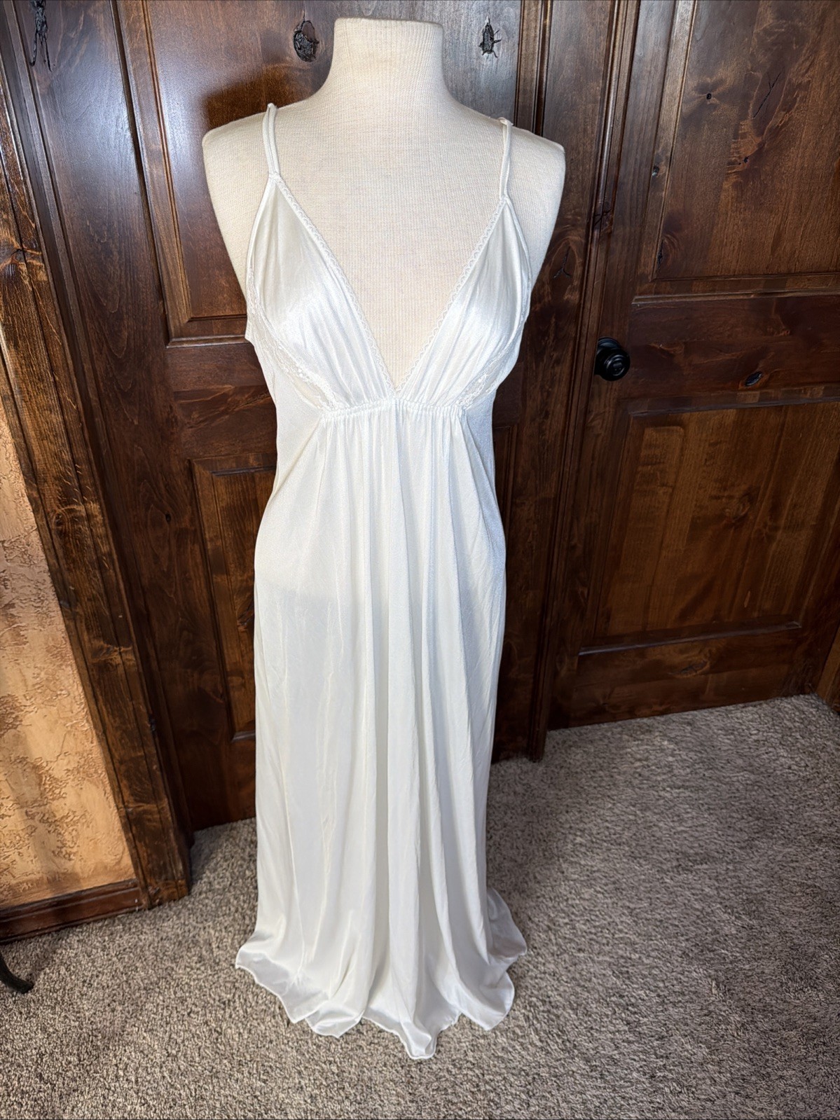 Vintage White Deep V Front Full Length Nightgown Size Small See Measurements