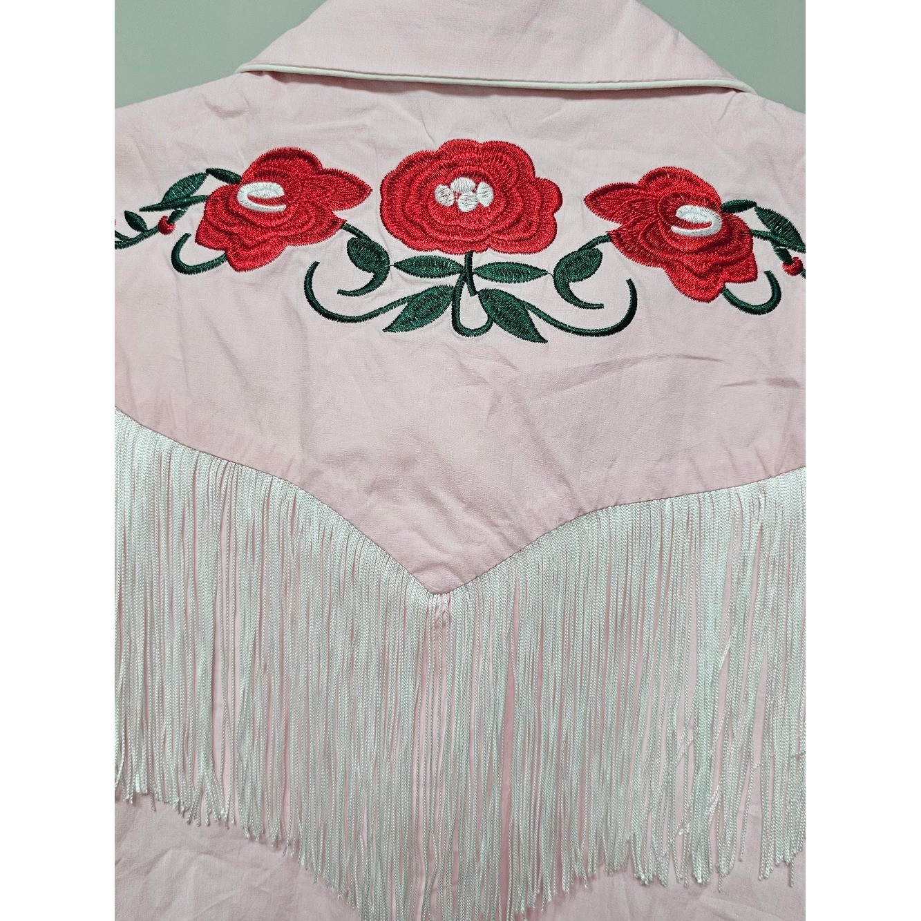 TailorLeads Pink Western Fringe Rose Embroidered Button Shirt XL NWT Rodeo