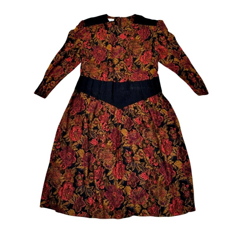 Dark Floral MIDI Dress Size 18.5 Tapestry Floral Vintage Brocade Baroque