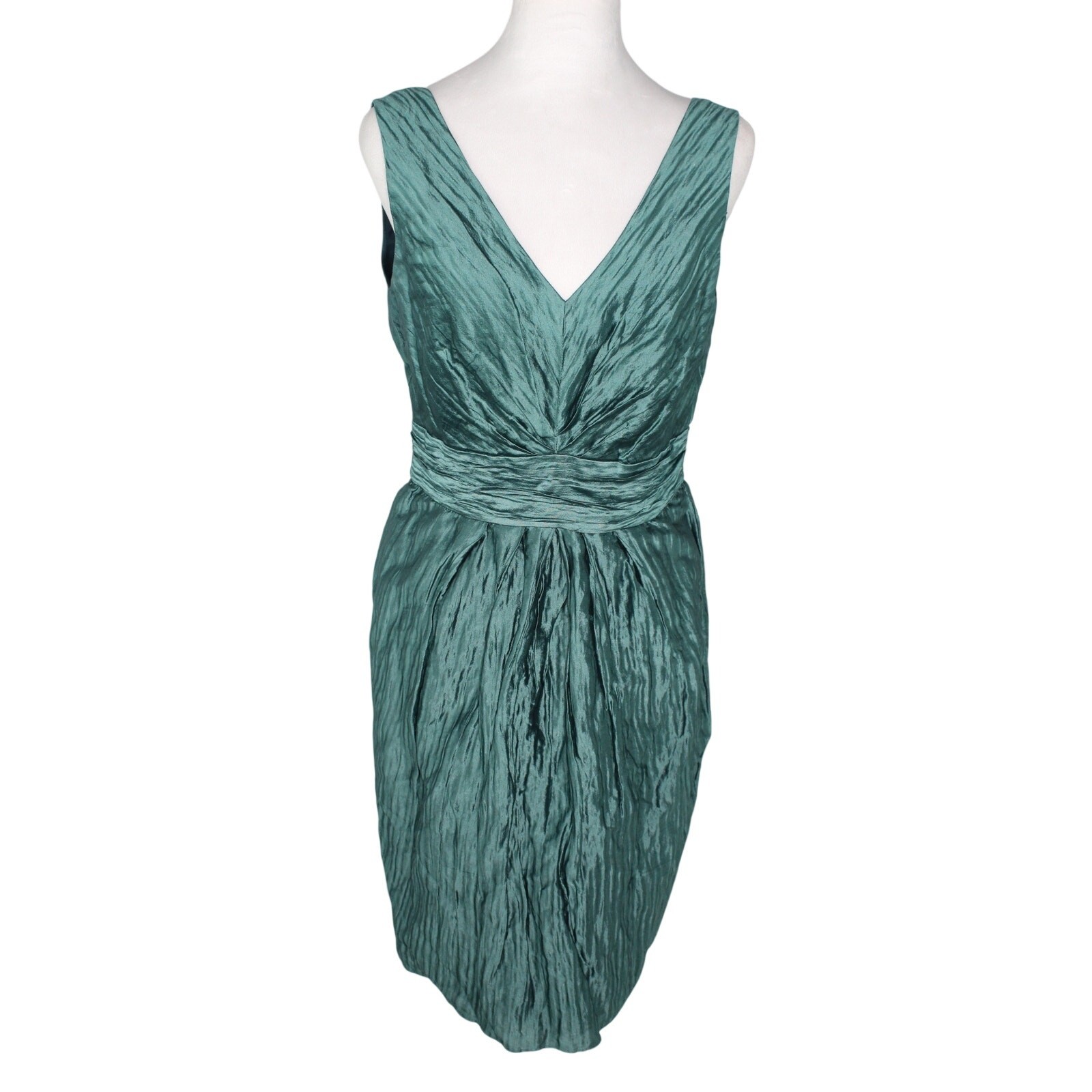 VTG Kay Unger Silk Blend Teal Iridescent Taffeta Cocktail Dress Empire Waist 8