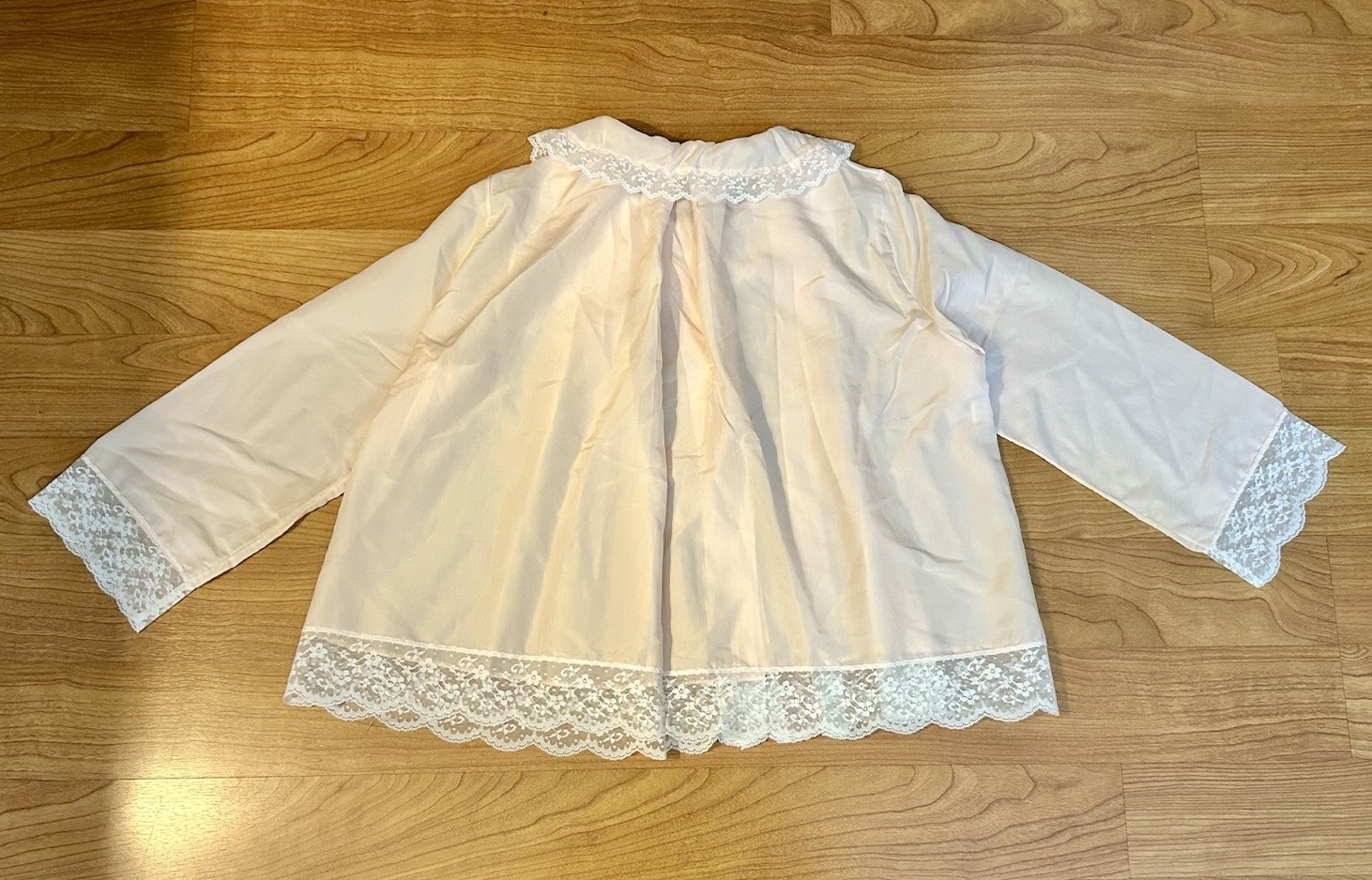 1960s Pink Lace Bed Shirt Corhan Noumair Hand Embroidered Babydoll Style Small