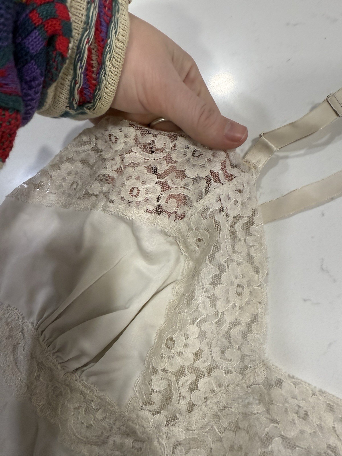Vintage Shadowline White Lace Slip Dress 32 Short Coquette Adjustable Size XS/S