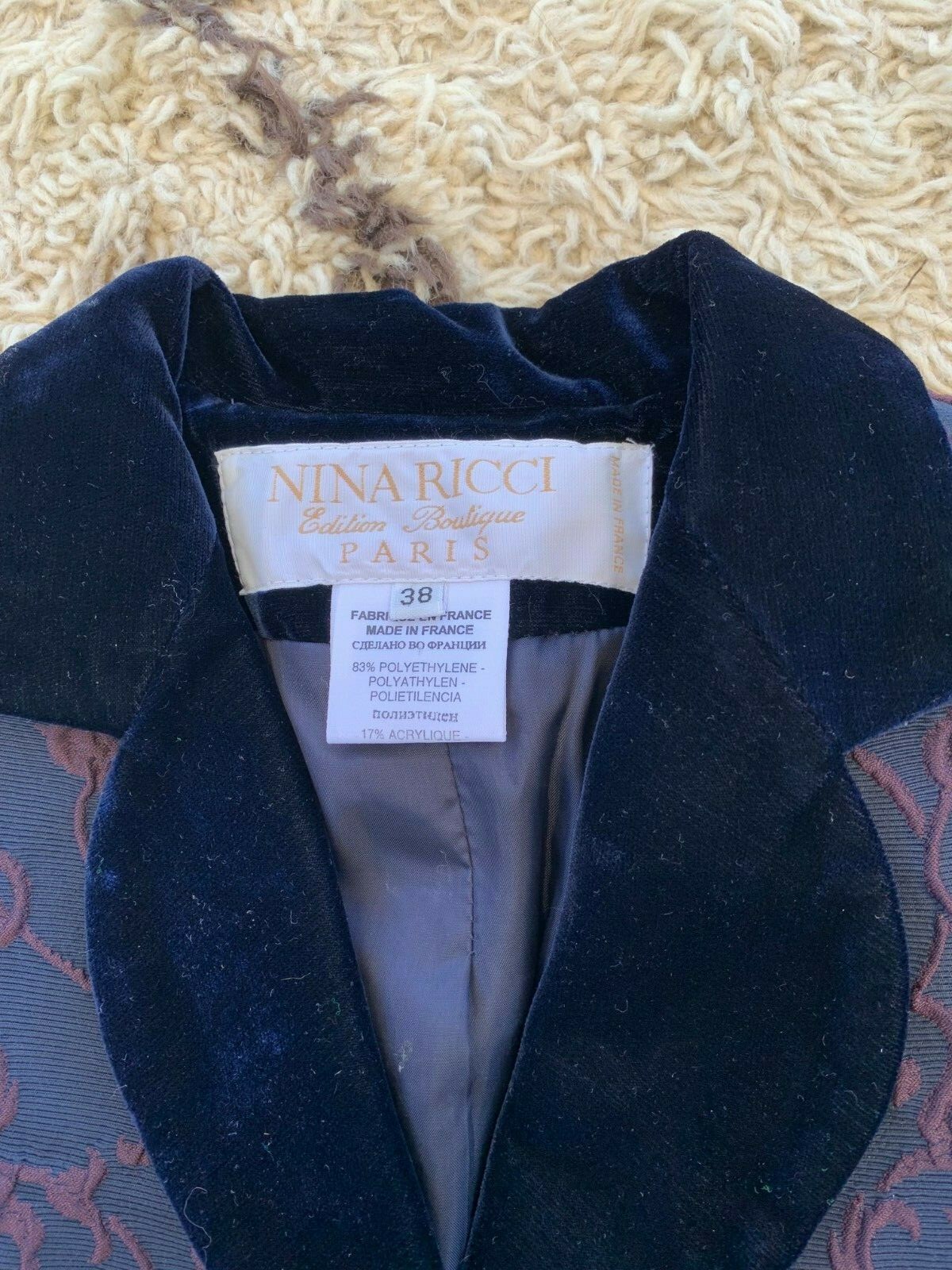 Nina Ricci Edition Boutique Paris Brocade navy and burgundy blazer