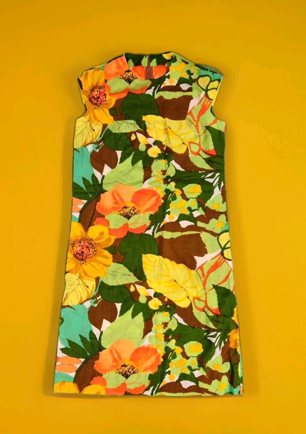 Handmade Vintage Dress Sheath 60s Mod 70s Floral Print Sleeveless Small 4 6 USA