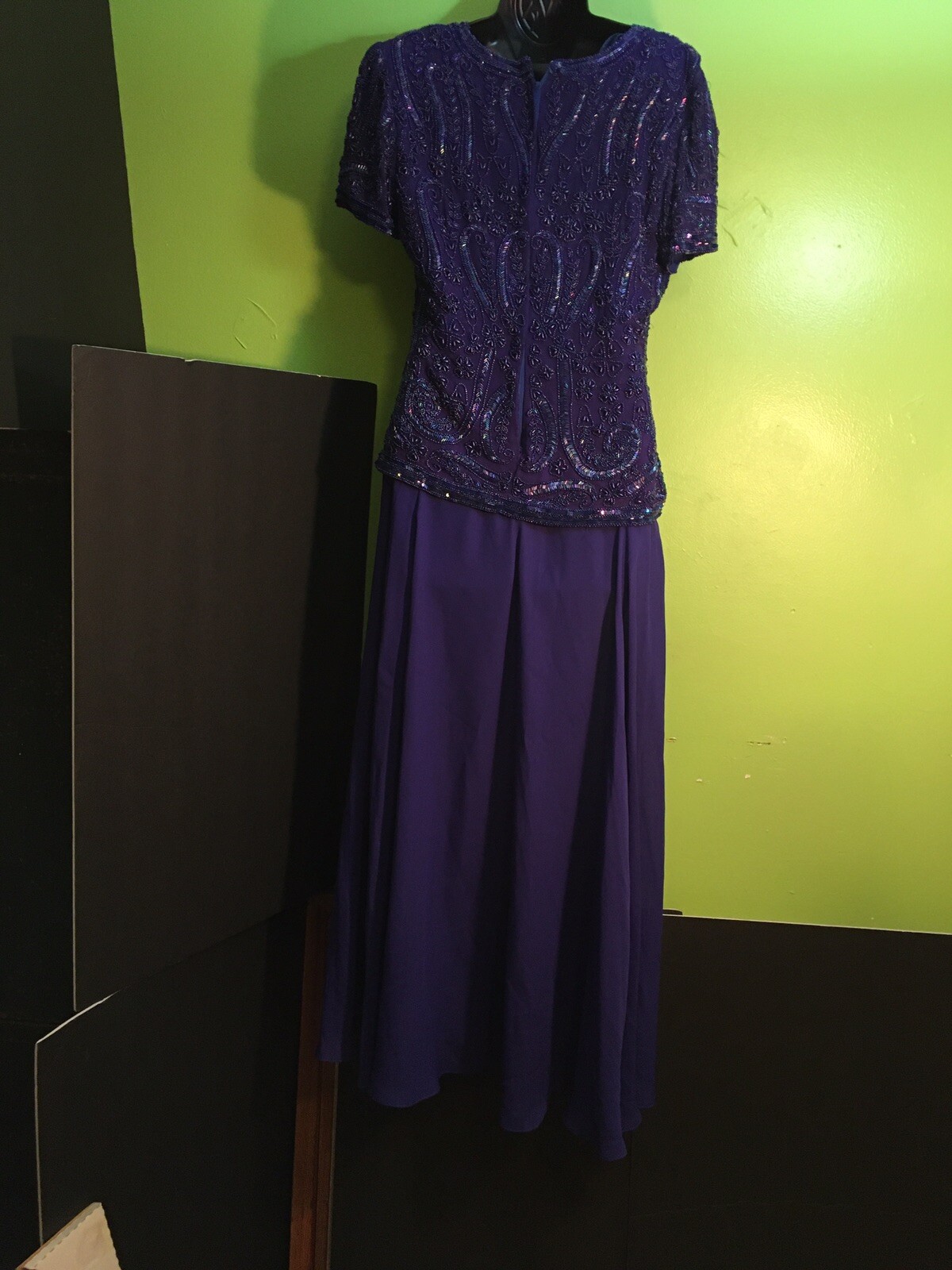 Vintage Stenay Stunning Evening beaded Dress Marine Blue Size 6 With Nice Design