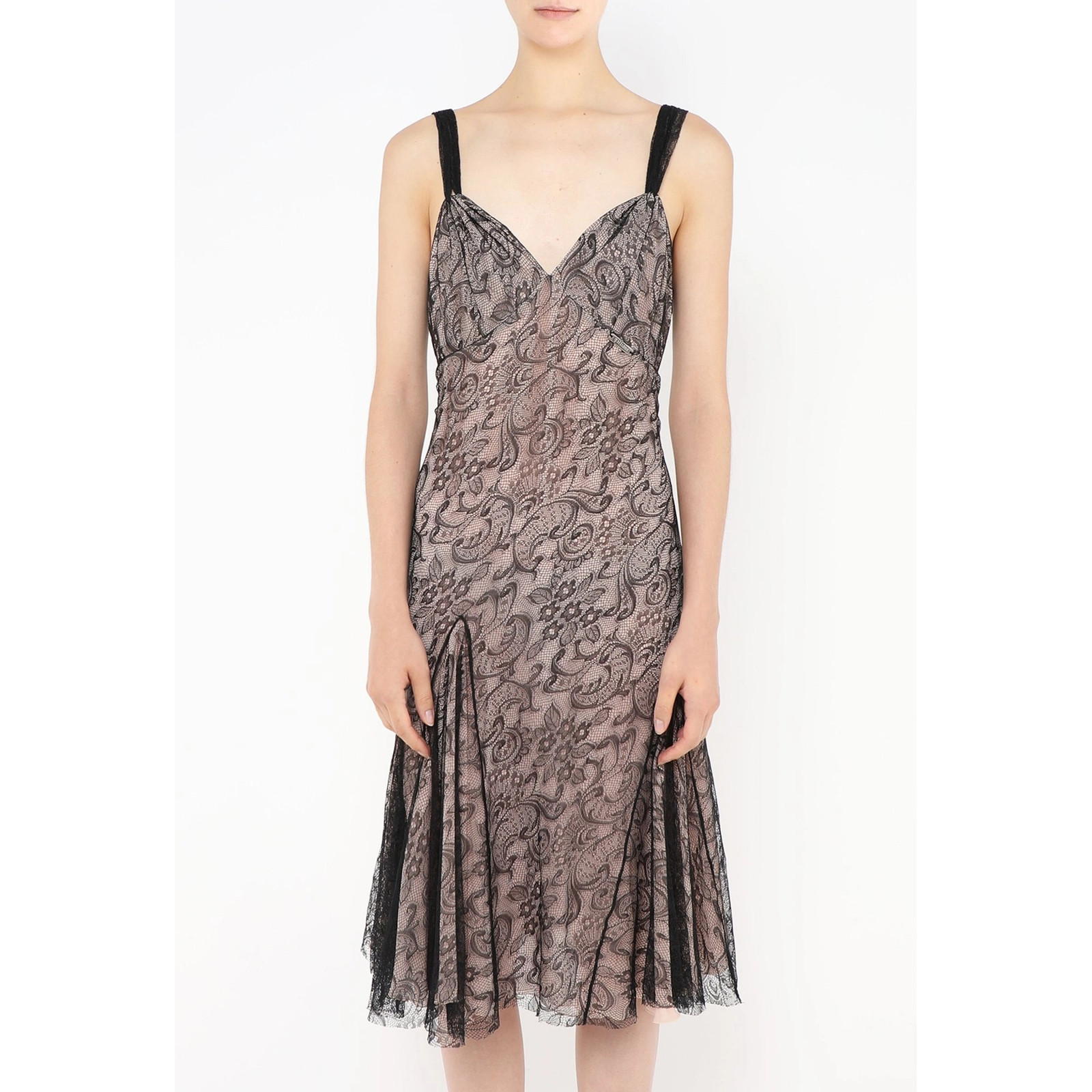 John Galliano Vintage 2010 Archival Beautiful Lace Dress Powder Blush Black IT42