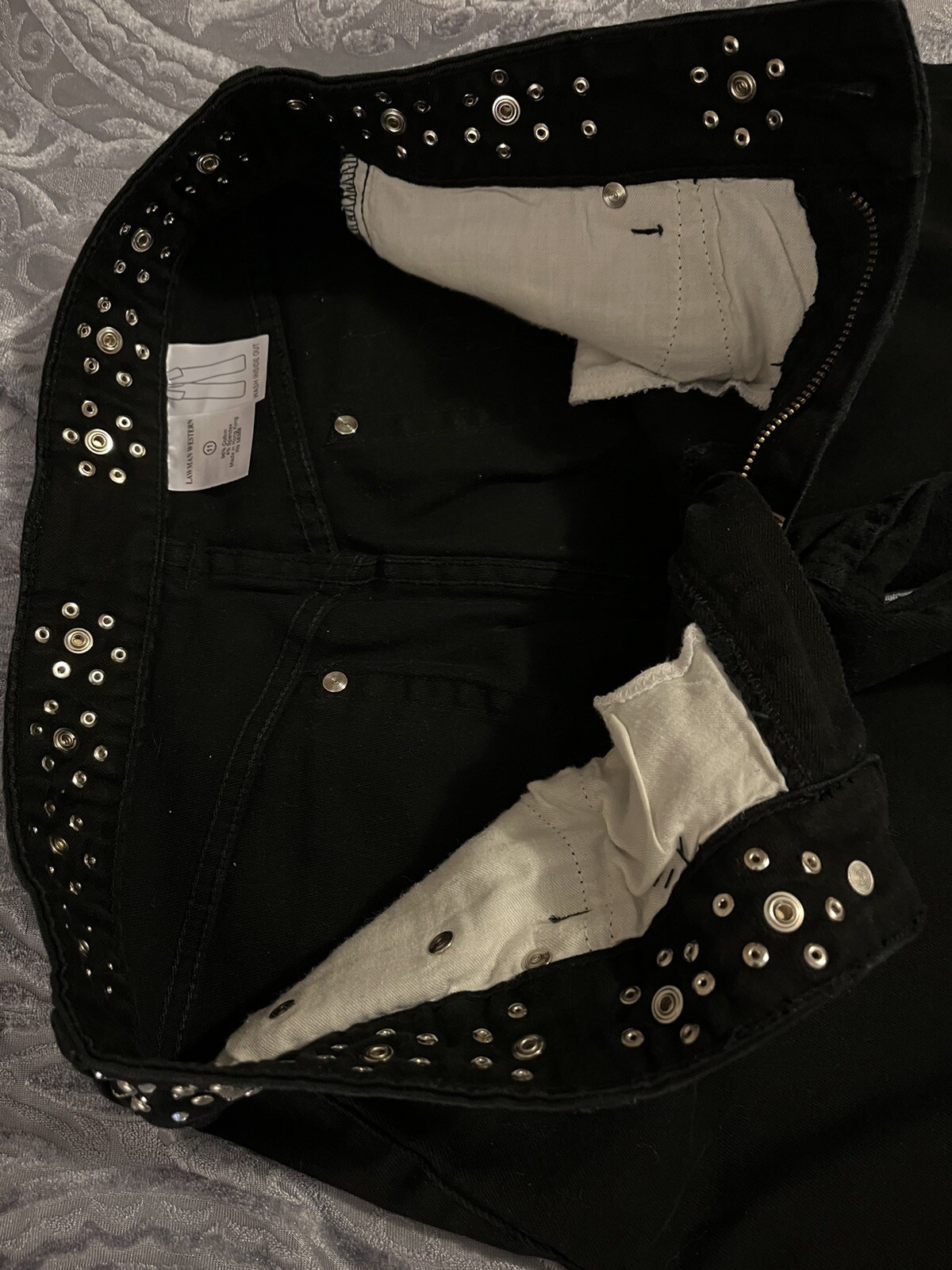 Vintage Womens Lawman Black Stainless Stud/Bling Stretch Bootcut Jeans 31×33