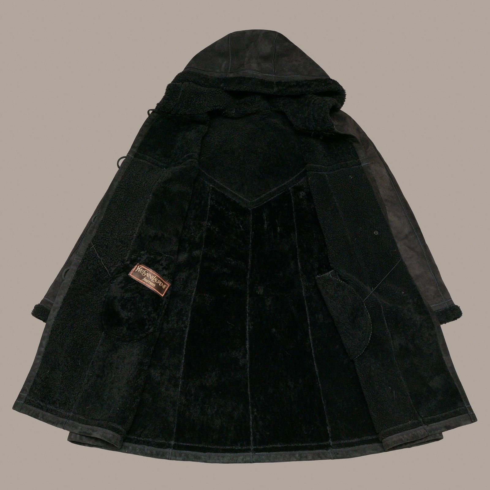 Vintage Yves Saint Laurent Fourrures YSL Suede Fur Button Up Hooded Coat Hoodie