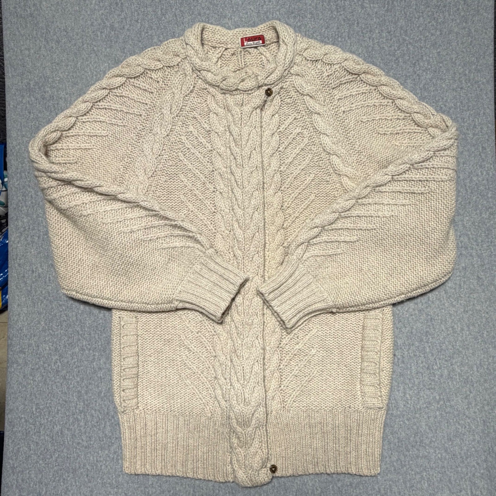 Laura Biagiotti L’aura Vintage Cable Knit Cardigan Sweater Beige Womens Medium