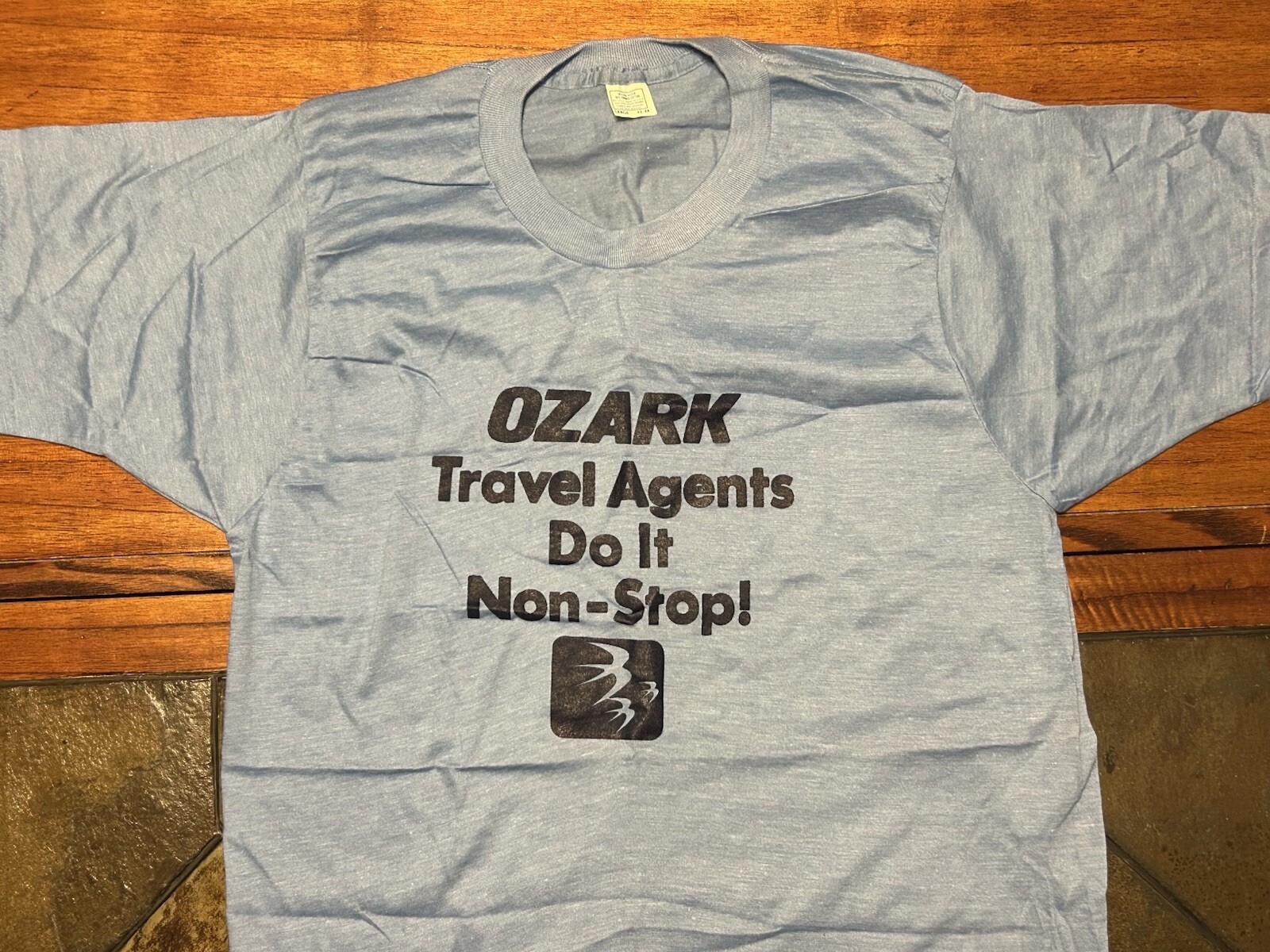 VTG 80s OZARK AIRLINES ‘Travel Agents Do It Non Stop’ Single Stitch T Shirt LARG