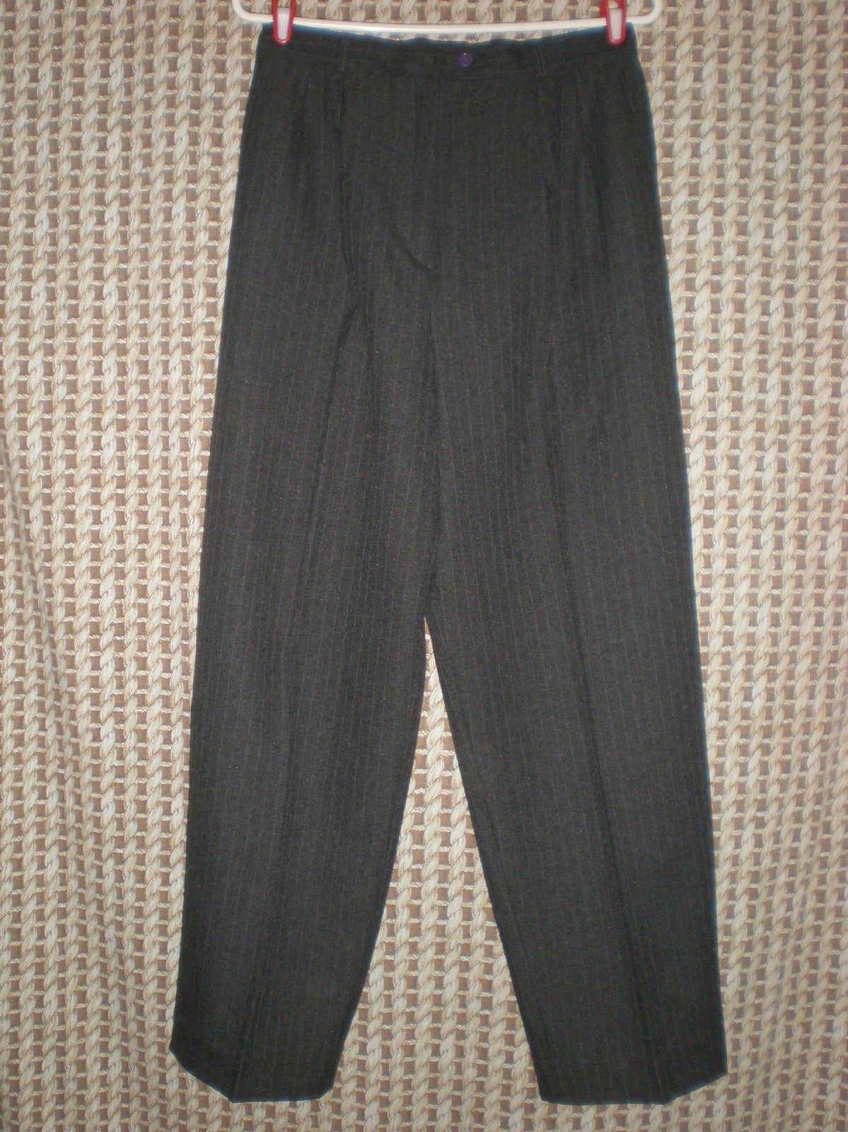 Vintage US MADE Loubella Gray Pinstriped Elastic Waist Pants Jrs 16/17