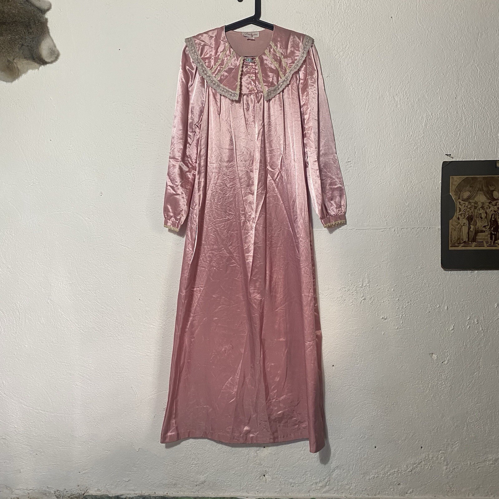 vintage womens nightgown pink medium Dolly Kawaii Made Usa