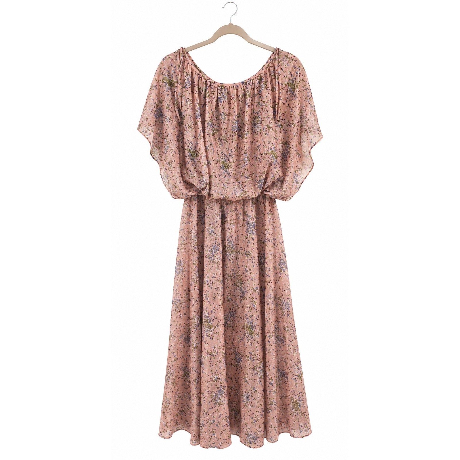 Vintage JCPenney Fashions Floral Flutter Sleeve Midi Dress Pink Size 13/14
