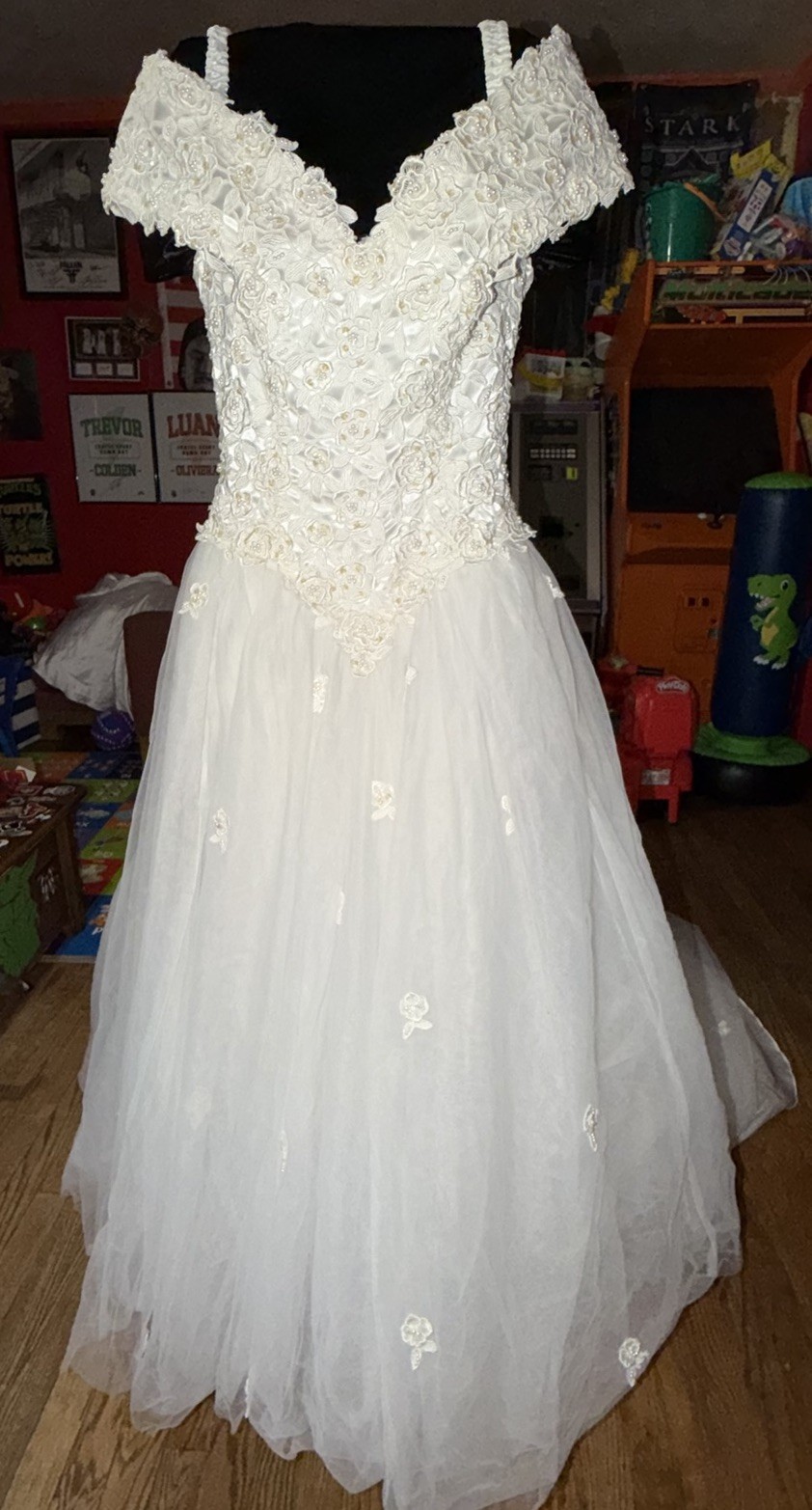 Vintage MORILEE Wedding Dress Size 14 Beaded Lace & Tulle- Long Train EXC