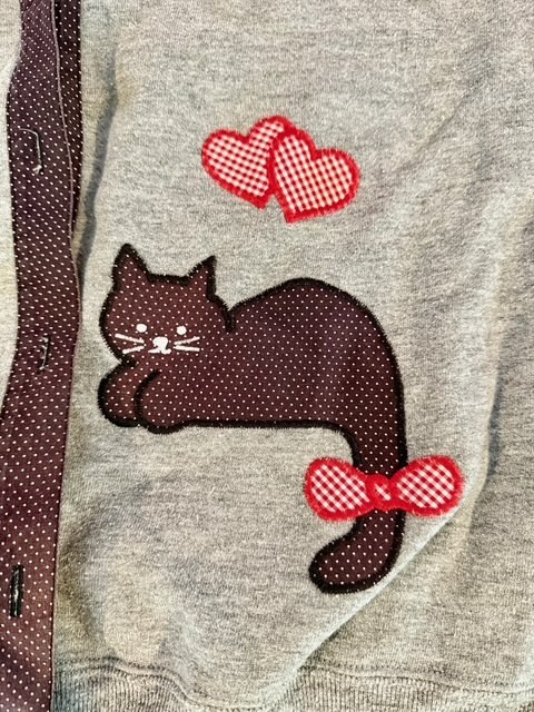 Vintage Handmade Button Down Cat Gray Sweatshirt Cottage / Granny Core Size L