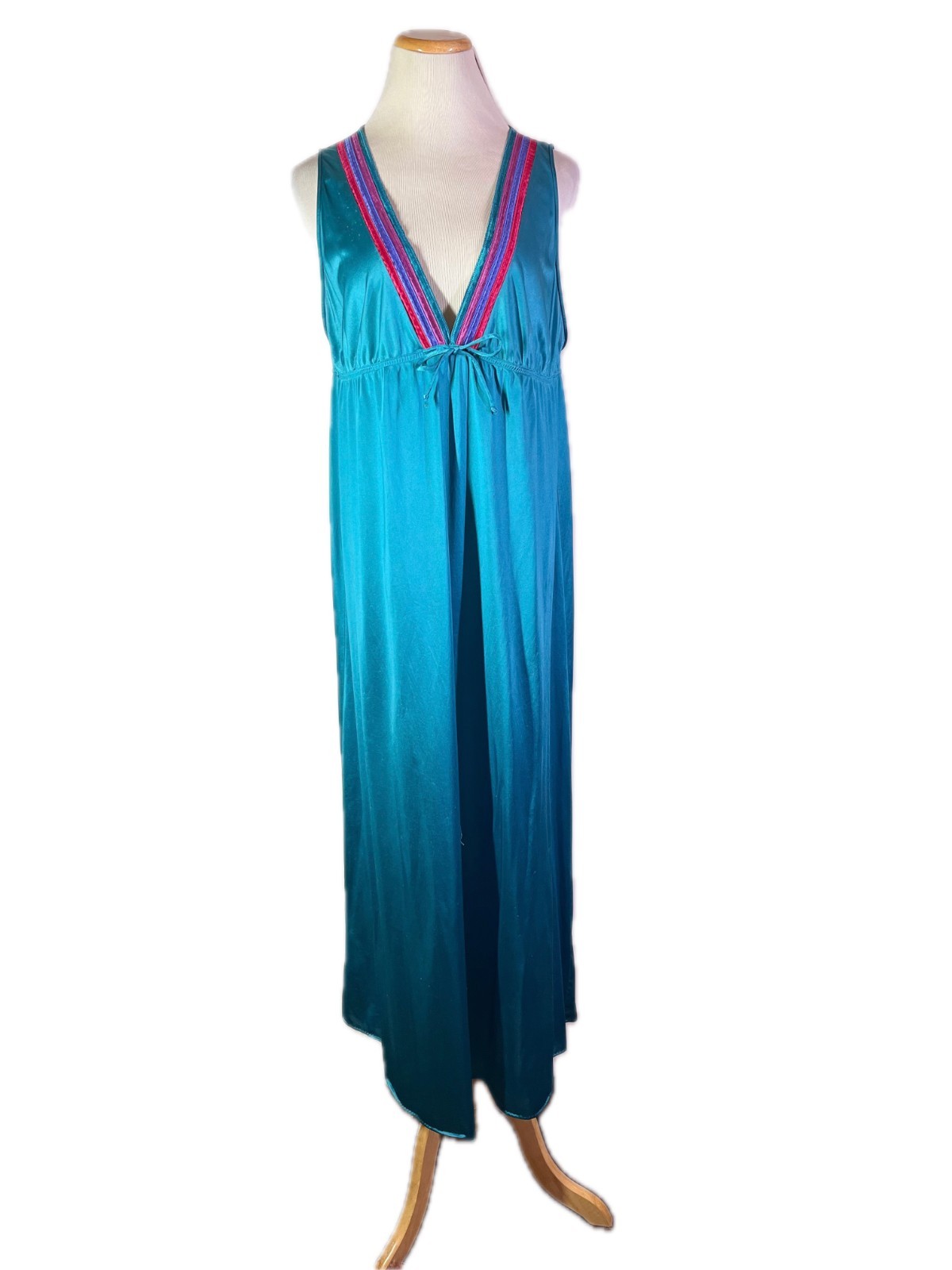 Vintage Gilead Size M Teal Nylon Nightgown Sleeveless *Wear