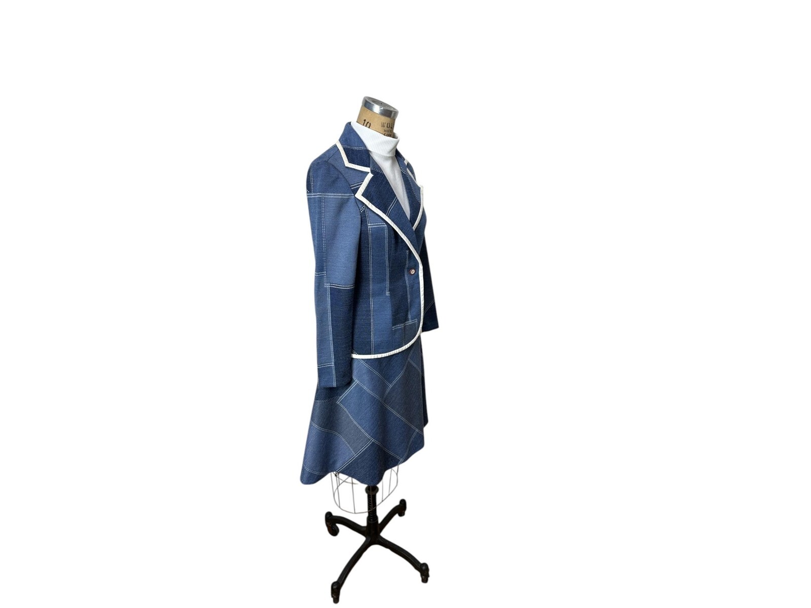 1970s faux denim patchwork dress and blazer by The Kollection Size M