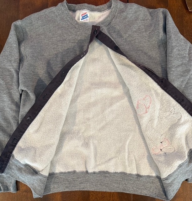 Vintage Handmade Button Down Cat Gray Sweatshirt Cottage / Granny Core Size L
