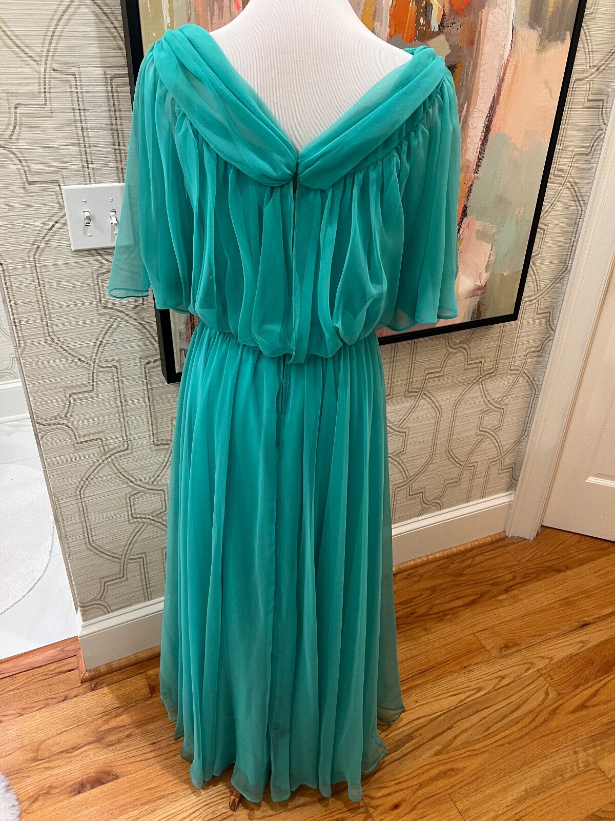 Vintage Don Luis De Espana Turquoise Chiffon Gown