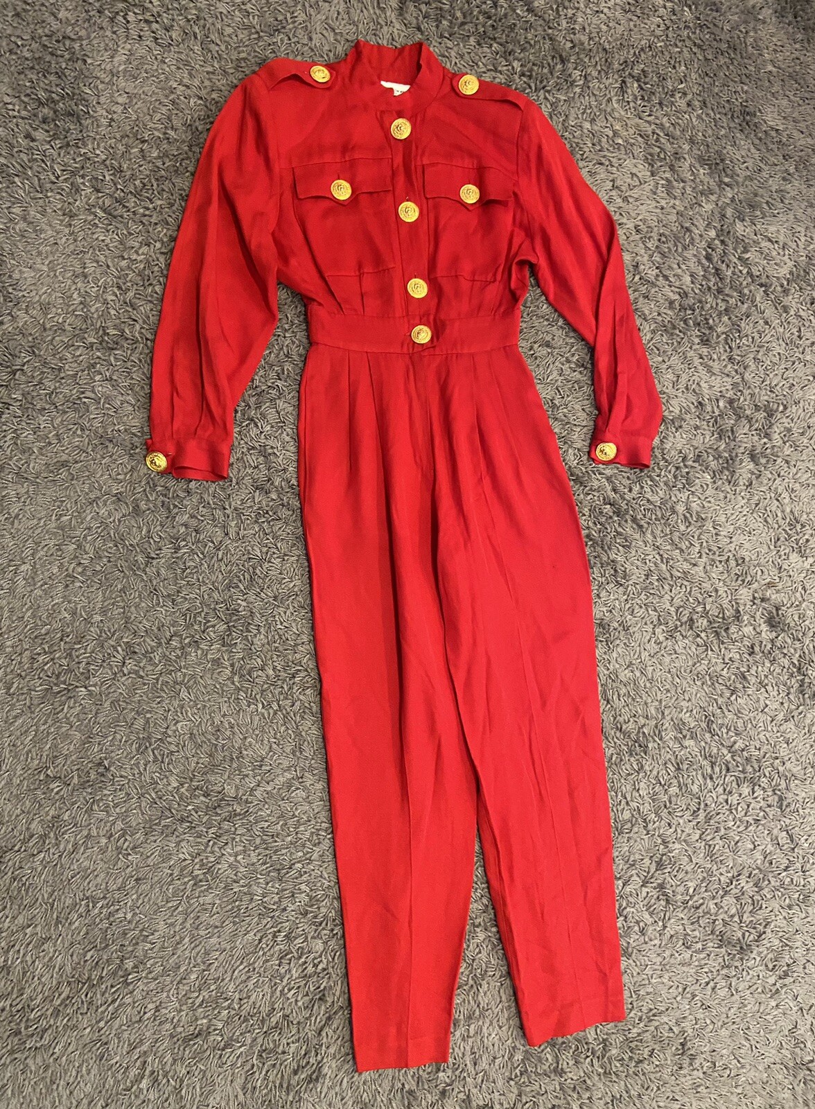 Vintage Sandra Ow-Wing For N.R.1 Gold Buttons Red Jumpsuit Made In USA