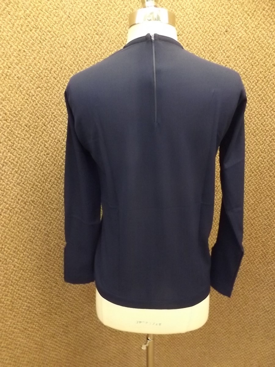 NEW Vtg 70s Dark Blue Poly Knit Zipper Back Button Accent Stretch Pullover Sz S