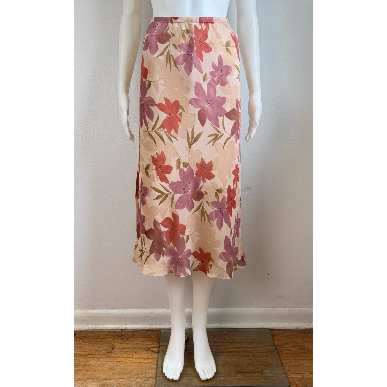 Vintage 100% Silk Floral Skirt Top Set Size XS/Small 6 Two Piece Outfit Batwing