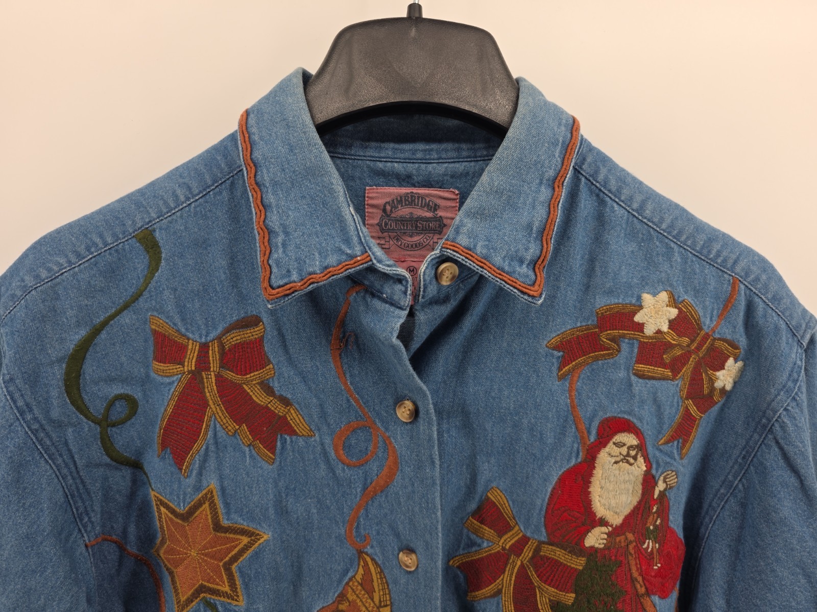 Cambridge Country Store Vintage Denim Shirt Christmas Embroidered Womens Medium