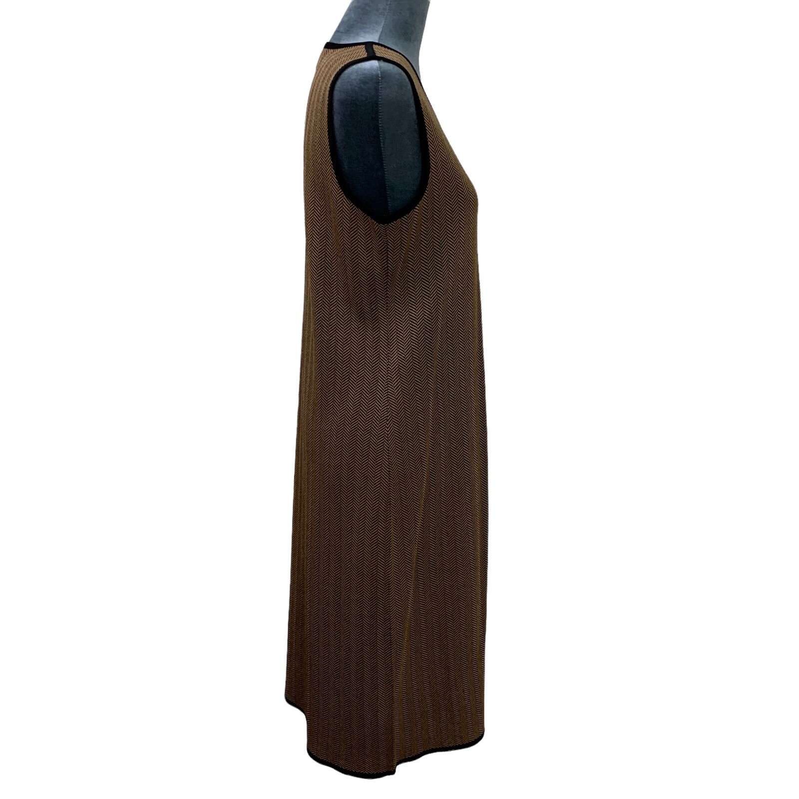 Vintage 90s Exclusively Misook Women’s Medium Herringbone Brown Sleeveless Dress