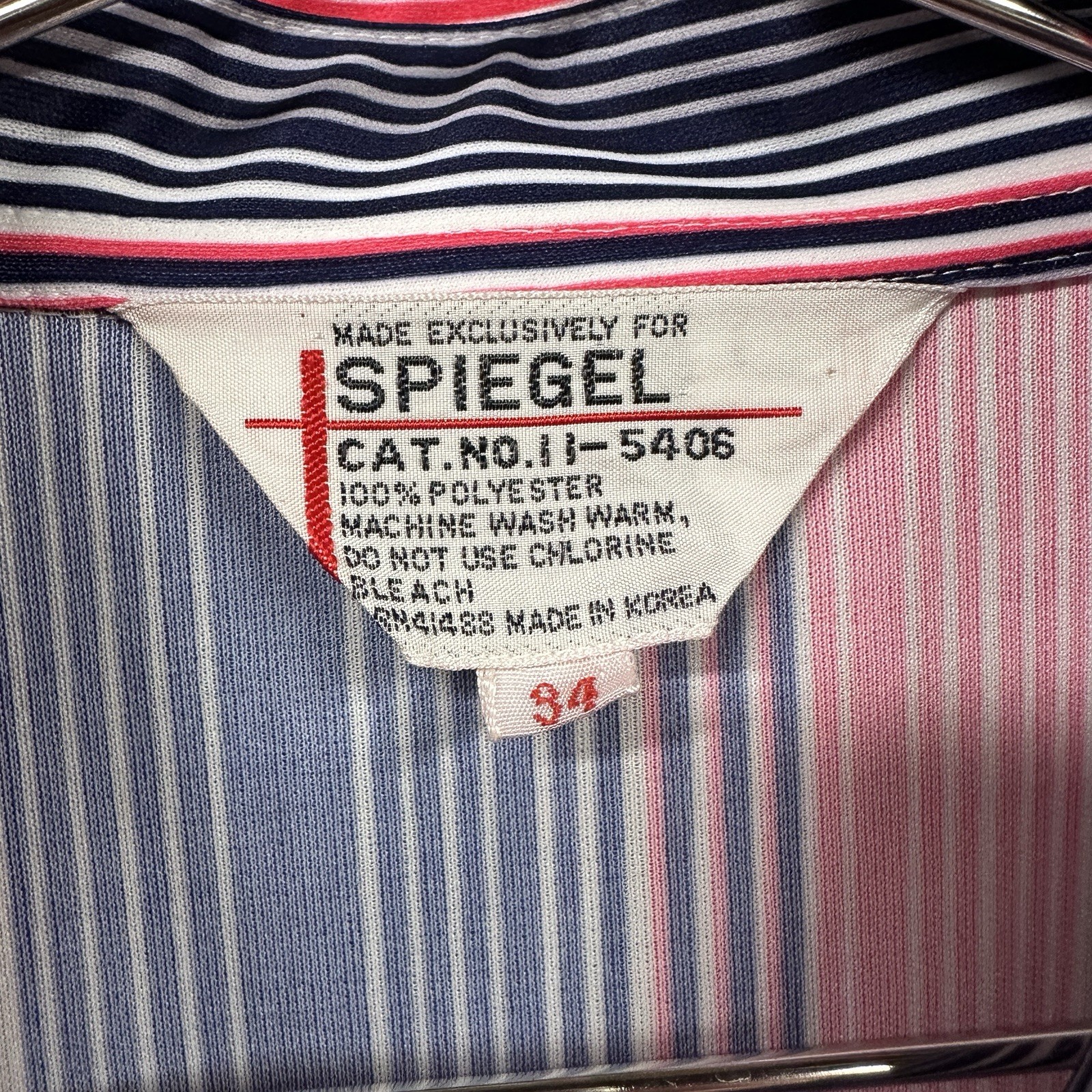 Vintage 70s Barcode Stripe Polyester Button Up Blouse Red Blue Spiegel M / L