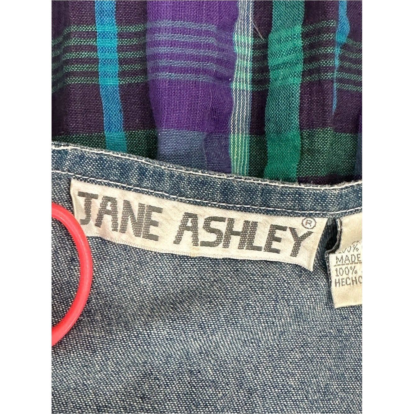 Jane Ashley Denim Plaid Dress size M Vintage Cottagecore Grannycore Boho