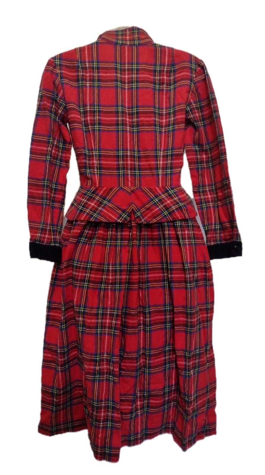 Vintage Petite Lanz Red Plaid Flannel Dress Peplum Corduroy Tartan 80s USA
