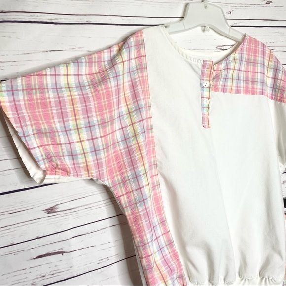 Vintage 80’s Pink Plaid Preppy Seersucker Top and Shorts 2 Piece Set Size Small