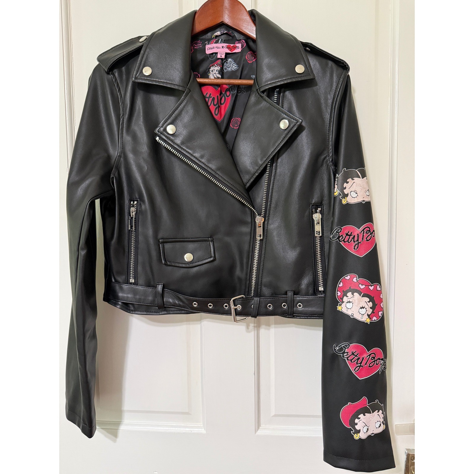 Dolls Kill Betty Boop Moto Faux Leather Jacket „A Little Ditty”, Large