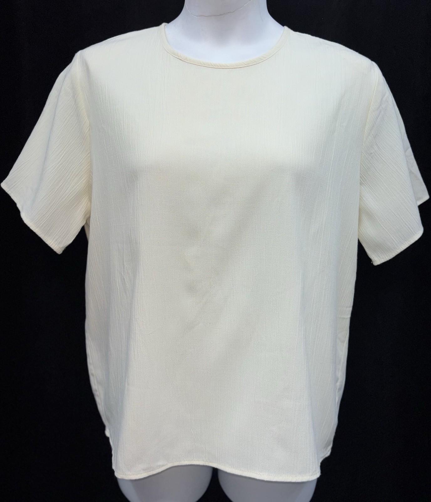 VTG Copy-Cats Women Size L Buttoned Keyhole Back Short Sleeve Top Solid Cream