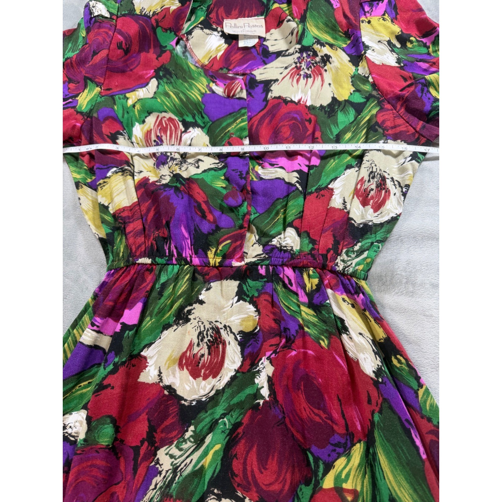 VTG Pellini Petites by Von Bramlett Belted Floral Dress 80’s Sz 3/4 Made In USA