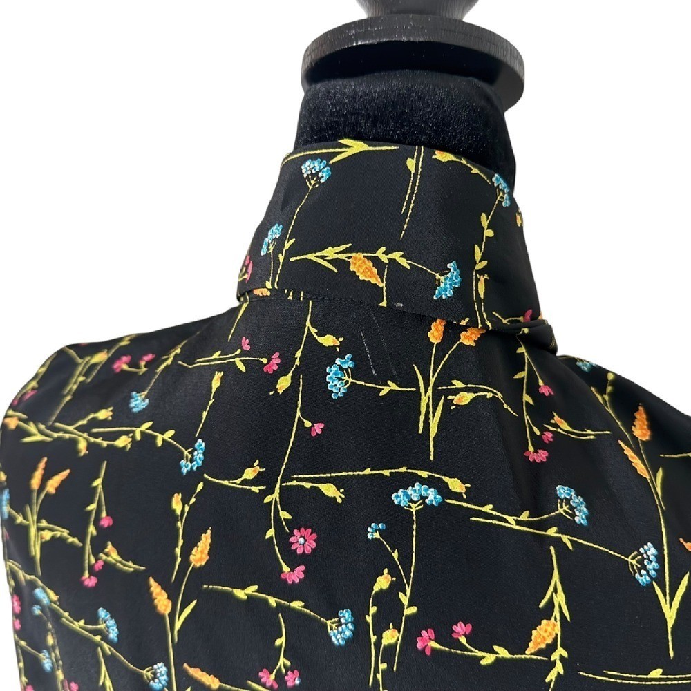 Womens Neck Bow Tie Blouse Size 12P Black Floral Coquette Whimsigoth Office