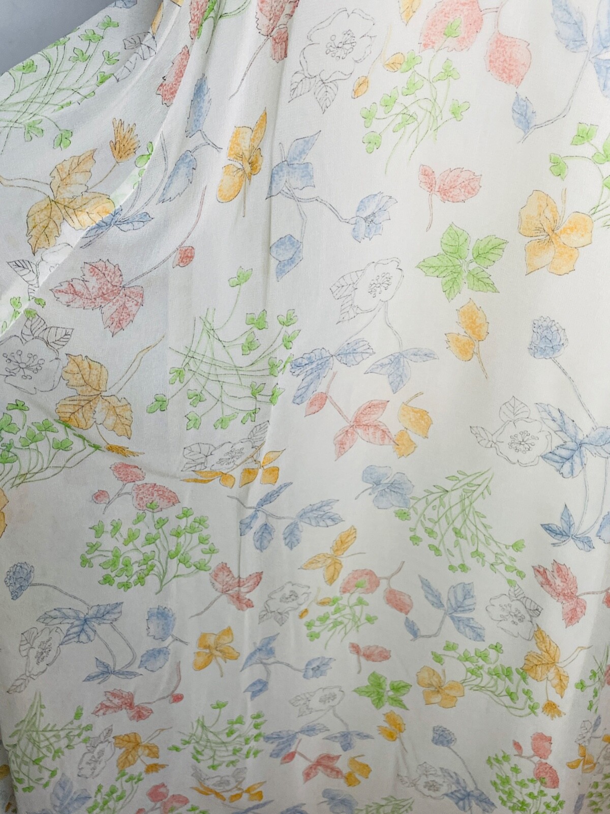 VTG 70’S IVORY BOHO DISCO FLORAL GARDEN PRINT CHIFFON MAXI DRESS GOWN*XS/S
