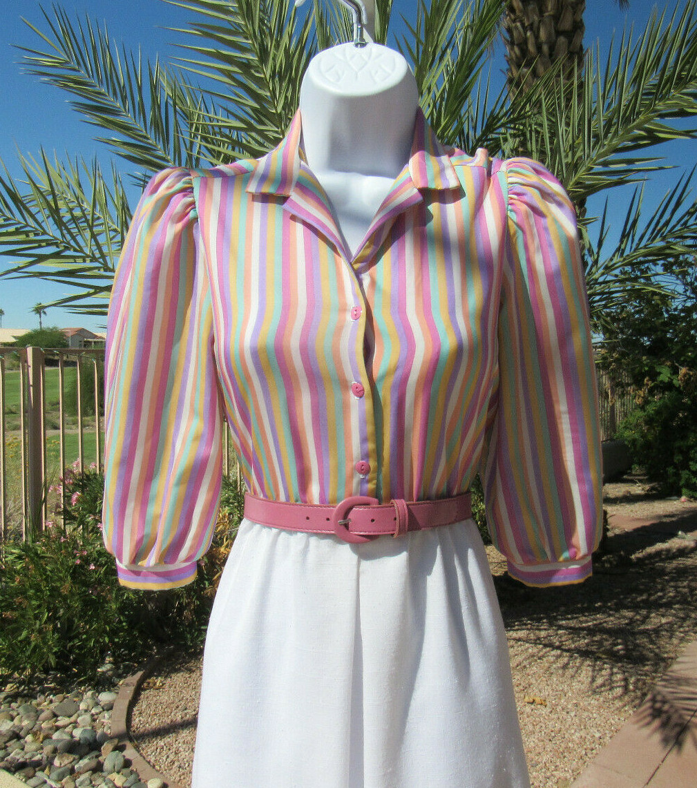 VTG 1960s 70s MOD TAURUS II SIZE 3-4 DRESS & BELT STRIPES COTTON POLY BLEND?