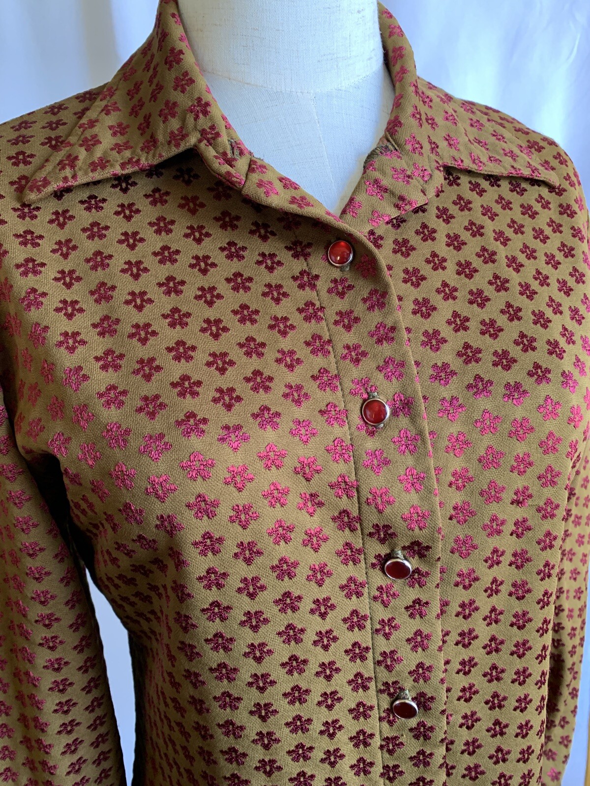 90s does 70s Chartreuse Fuchsia Flower Power Shirt Blouse Touch Me USA Retro M